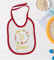 BK Kids Kişiye Özel Harfli İsimli Tasarımlı Kırmızı Bebek Mama Önlüğü-1
