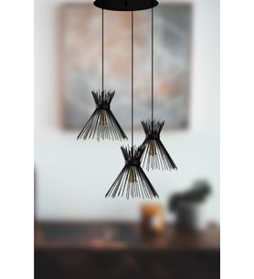 Modern Retro Siyah Kirpi 3’lü Avize, Salon, Mutfak ve Cafe Dekoru
