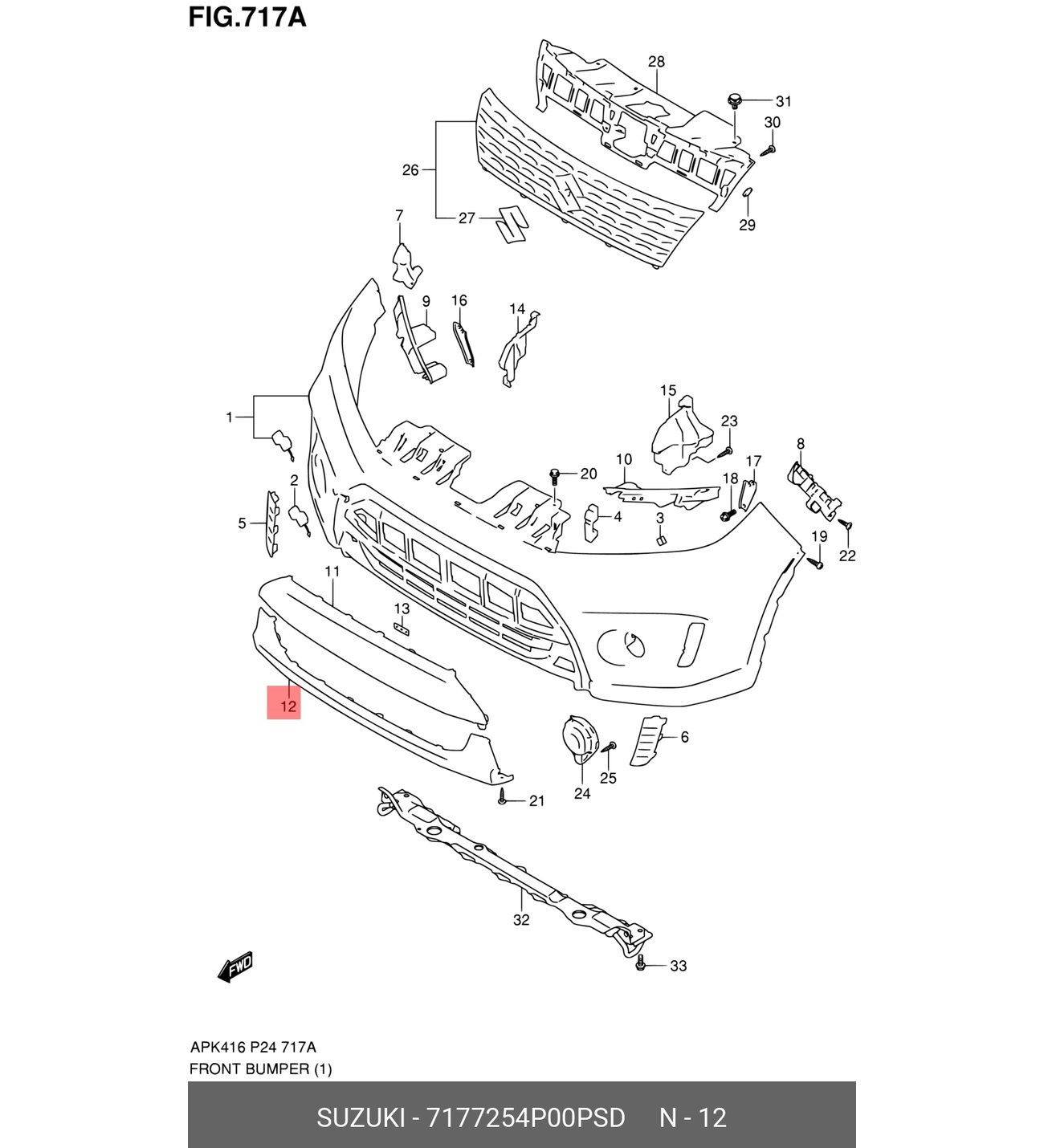 Suzuki Vitara- 2016-2018 Ön Tampon Panjuru Bandı Alt (Tw) (Oem No