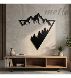 Metla Metal Üçgen Dağ ve Orman Geometrik Modern Metal Duvar Tablosu Salon Ofis Hediye