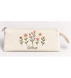 Kişiye Özel Kır Çiçekleri Baskılı Fermuarlı Clutch El Çantası Makyaj Çantası