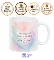 Pastel Renkli Şık Tasarım Baskılı Kupa Bardak Özel Hediye Porselen Mug