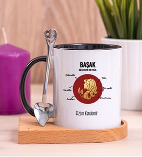 Kişiye Özel Başak Burcuna Hediye Ahşap Altlıklı Siyah Kupa Bardak