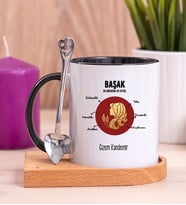 Kişiye Özel Başak Burcuna Hediye Ahşap Altlıklı Siyah Kupa Bardak