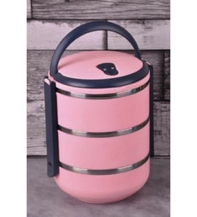 3 Katlı Sızdırmaz Yemek Termosu Sefer Tası 2,25 Litre Pembe