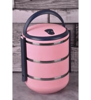 3 Katlı Sızdırmaz Yemek Termosu Sefer Tası 2,25 Litre Pembe