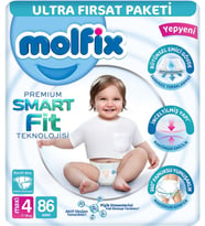 Molfix Premium Smart Fit Bebek Bezi 4 Beden 7-14 KG Maxi 86 Adet Ultra Fırsat Pk