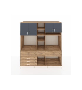 Kronos Dolap 11 Raflı 6 Çekmeceli 4 Kapaklı 220x59x243 Çam-Antrasit/Çam