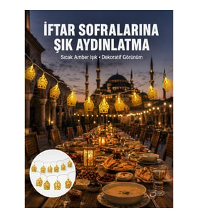 Mey İthalat® Dekoratif Ramazan LED Işık Pilli Cami Tasarımlı Zincir Aydınlatma Yeni Nesil