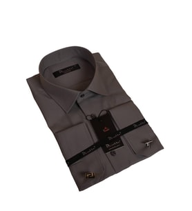 Koyu Gri Dar Kesim Micro Kumaş Kol Düğmeli Slim Fit Erkek Gömlek - 201-7