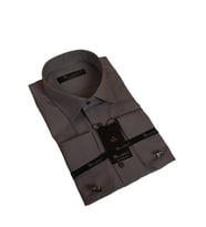 Koyu Gri Dar Kesim Micro Kumaş Kol Düğmeli Slim Fit Erkek Gömlek - 201-7