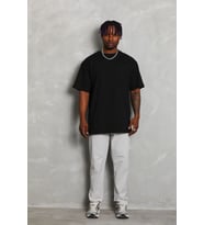 Erkek Düz Yazlık Kısa Kol Tişört Bisiklet Yaka Oversize T-Shirt - Siyah