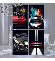 spor hızlı yarış arabaları - 4 adet yapışkanlı poster sticker etiketler - dolap cam oda için