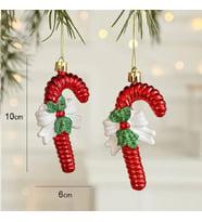 VIP DELUXE 3 ADET FİYONKLU BASTON ÇUBUK YILBAŞI AĞAÇ SÜSÜ 10 CM PARLAK SİMLİ KIRMIZI NOEL SÜSLERİ