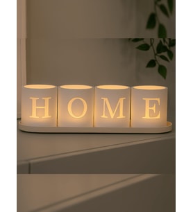HOME Yazılı LED Mumluk Seti – 4 Parça Dekoratif Tealight Mumluk