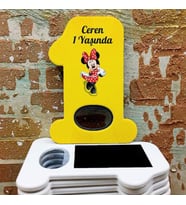İsme Özel 1 Yaş Açacak Magnet- 1 Yaş Doğum Günü Magneti - Sarı Minnie Mause Açacak Magnet