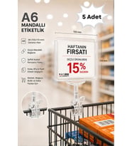 5 Adet - A6 Fiyatlık Mandallı Etiketlik Sepet Raf Askılık Fiyat Etiketi Çerçeveli Market Mağaza Şeffaf