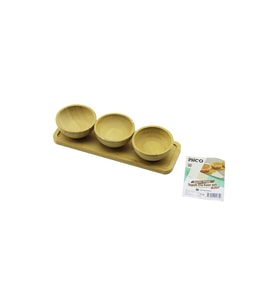 4PCS ÇEREZLİK - LOKUMLUK AHŞAP BAMBU TEPSİLİ KASE SETİ 30X11CM (5343)