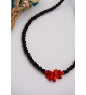 STONEAGE Orijinal Oniks ve Mercan Taşı Şifa Kolyesi (Altın / Dore)