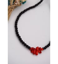STONEAGE Orijinal Oniks ve Mercan Taşı Şifa Kolyesi (Altın / Dore)