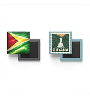 Buzdolap Magnetleri - Guyana Bayrağı ve Georgetown Posta Pulu Tema - 2'li Set Magneti