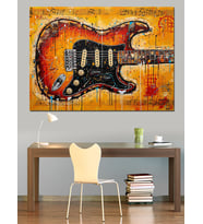 Rock Gitarı Suluboya Çizimi Dekoratif Kanvas - Mdf Ahşap Tablo