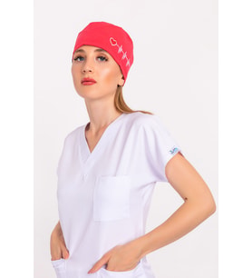 Nar Çiçeği Kalp Ritim İşlemeli Nakışlı Doktor Hemşire Cerrahi Bone