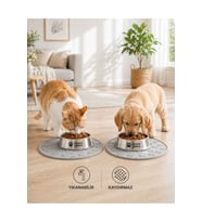 Silikon Mama Matı Kedi & Köpek İçin Kaymaz, Yıkanabilir, Havuzlu Mama Altlığı