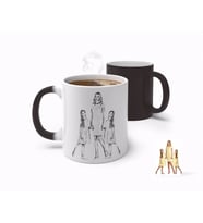 BK Gift Kişiye Özel Tam Boy Karakalem Anne ve İkiz Çocuklar Karikatürlü Sihirli Kupa Bardak-1 (Beyaz)