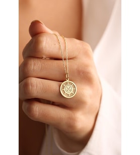 Kişiye Özel 925 Ayar Gümüş Denizcilik Tasarım Dümen Model Kolye (Gold)