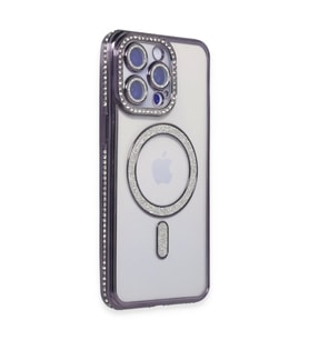 Apple iPhone 15 Pro Kılıf Joke Simli Magneticsafe Kılıf - Derin Mor