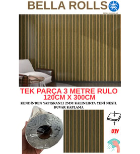 120cmx300cm Tek Parça Yapışkanlı Rulo Gold Çizgili Düz Parlak Duvar Paneli Kağıdı Taksim QM0133