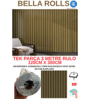 120cmx300cm Tek Parça Yapışkanlı Rulo Gold Çizgili Düz Parlak Duvar Paneli Kağıdı Taksim QM0133 (Çok Renkli)