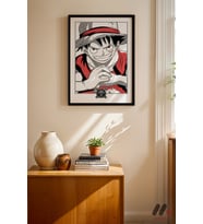 One Piece Luffy Çizgi Poster, Siyah Çerçeveli Duvar Tablosu - Anime Severlere Özel