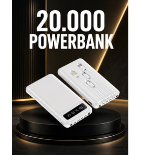 20.000mAh PD Powerbank LED Işık LCD Ekran Dahili Kablo Çoklu Giriş Yeni Nesil