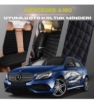 Mercedes A180 Siyah Renk Tay Tüyü Cepli & Terletmez Sırtlı Oto Koltuk Minder Seti - Koltuk Koruma Kılıfı (ÖN & ARKA TAM SET)
