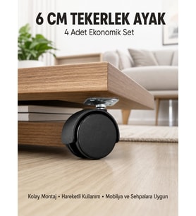 Mey İthalat® Halı ve Beton Uyumlu Kilitsiz Mobilya Tekerleği 4’lü