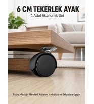 Mey İthalat® Halı ve Beton Uyumlu Kilitsiz Mobilya Tekerleği 4’lü