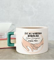 BK Gift Kişiye Özel Babalar Günü Tasarımlı Yeşil Kulplu Çay & Kahve Fincanı-10, Babaya Hediye, Babalar Günü Hediyesi