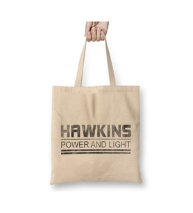 Hawkins Power And Light Stranger Things Beyaz Bez Çanta Uzun Saplı Alışveriş Çantası Plaj Çantası