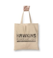 Hawkins Power And Light Stranger Things Beyaz Bez Çanta Uzun Saplı Alışveriş Çantası Plaj Çantası