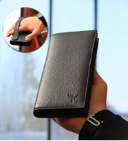 Hakiki Deri Siyah Mıknatıslı Unisex Portföy Cüzdan
