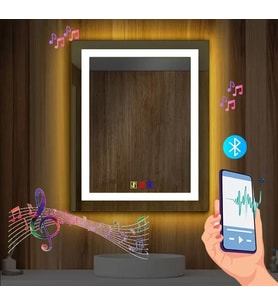 60x80(h) cm Bluetoothlu Buğu Çözücülü Dokunmatik Işıklı Kumlamalı Banyo Aynası