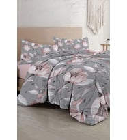 Lastikli Çarşaflı %100 Pamuk Saten Çift Kişilik Nevresim Takımı Gray Rose