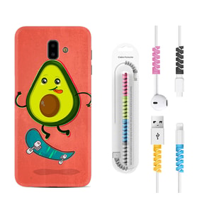 Samsung J6 Plus J7 Prime J7 Pro M20 Kılıf Kablo Koruma Spiral Silikon Avokado Skate 1741