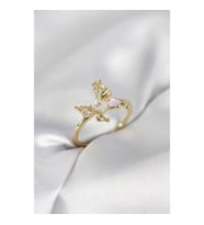 Mey İthalat® Gold Renk Kelebek Model Zirkon Taşlı Kadın Yüzük