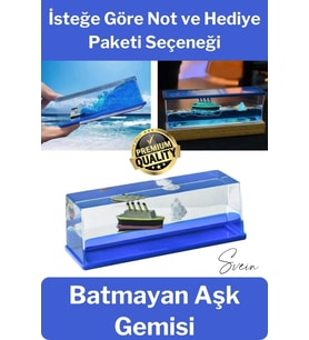Mavi Su Akvaryum Dikdörtgen Sevgiliye Özel Batmayan Dekoratif Notlu Aşk Titanik Gemisi (Çok Renkli)