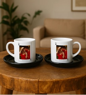 BK Gift Kişiye Özel Aşkımızın Ası Fotoğraflı İskambil Tasarımlı 2'li Siyah Tabaklı Türk Kahvesi Fincan Takımı-4, Sevgiliye Hediye, Arkadaşa Hediye, Eşe Hediye