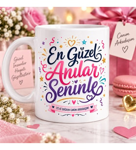 En Güzel Anılar Seninle Yazılı Renkli Baskılı Kupa – Canım Arkadaşım Hediyesi