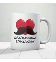 İyi ki Babamsın Bıyıklı Adam Baskılı Babalar Günü Kupa Bardak Kahve Kupa Bardak